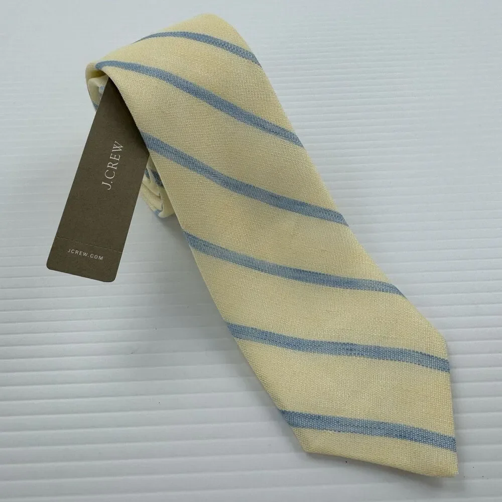 J.Crew Ludlow Linen Silk Tie Yellow Blue Stripe Vanners England NWT USA Made